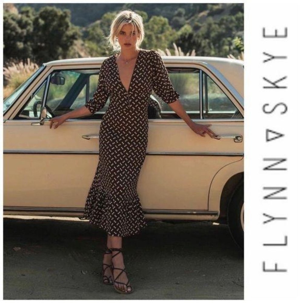 NWT $198 Flynn Skye Elsie Midi Dress Polka Dot